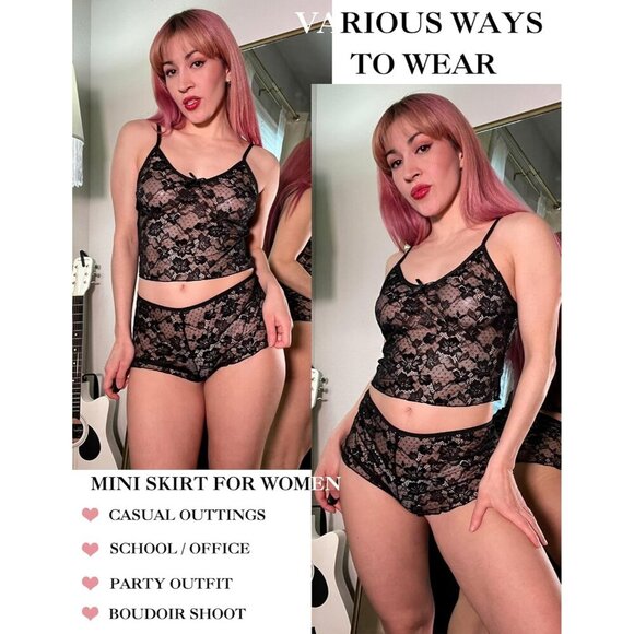 🆕Women Black Lace Bra and Panty Set V Neck Baby doll 2 Piece Mesh Bralette Set - Picture 5 of 7